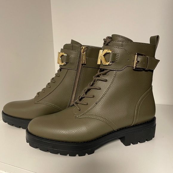Olive Green Leather Ankle Boots - Picture 3 of 4